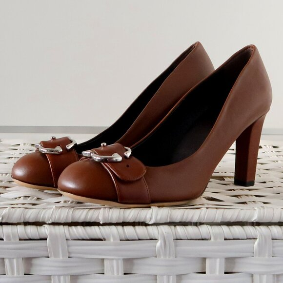 Gucci Brown Leather Block Heel Pumps Logo Buckle Designer Office Party Shoes 7.5 - Picture 16 of 16
